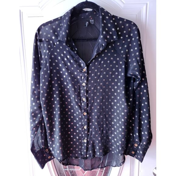 Fun & Flirt Black semi sheer button down blouse Size Medium - Picture 1 of 4